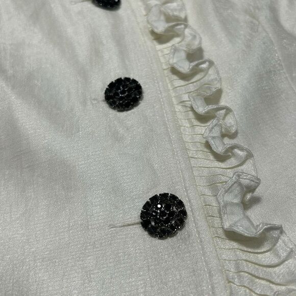 Victor Costa Vintage Ruffled Satin Blouse with Black Rhinestone Buttons Size 12 - Picture 3 of 9